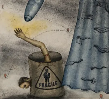 Accursed myth of history, 4 by Suvendu Bhandari - Tea stain, watercolor, ink, graphite