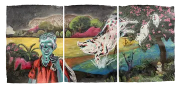 Untitled (triptych) by Abhrajit Kundu - Acrylic on handmade paper