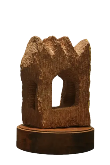 Smarak by Ashwam S. Salokhe - Red sandstone with wooden base