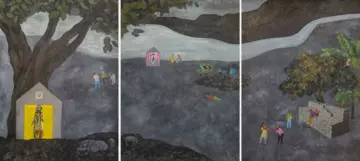Trash memories (triptych) by Abhrajit Kundu - Watercolor on paper