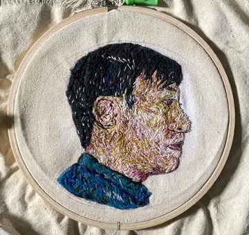Nge changkha man, 2 by Yambou Kong Kang - Embroidery on raw canvas