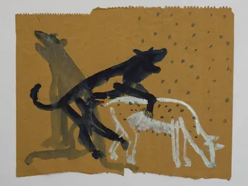 Silver dog by G. Mahesha - Watercolor on brown paper