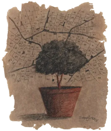 Survivor, 8 by Satyaranjan Das - Charcoal, watercolour, jute thread, paddy on handmade rice paper