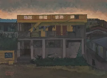 Aadarsh ghar by Akbar Ali Sunasara - Acrylic on handmade paper
