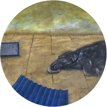 Tired by Deepakk - Sand, charcoal, and acrylic on paper