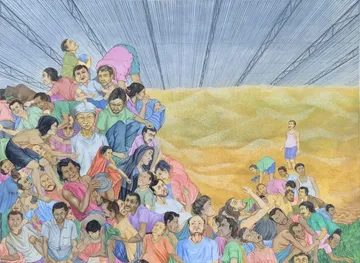 Gather under the canopy by Bikramjit Paul - Powder color on paper