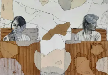 Strangers by Navanshu Kumar - Charcoal, transparent parchment, rice paper, corrugated cardboard, and ink on paper