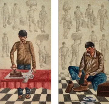 After that VIII (set of 2) by Satyaranjan Das - Watercolour, ink, graphite, rice paper on paper