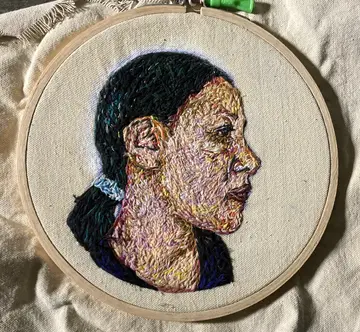 Nge changkha man, 3 by Yambou Kong Kang - Embroidery on raw canvas
