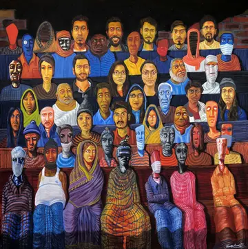 Tamasha by Navanshu Kumar - Acrylic and charcoal on paper