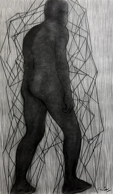 Man in confinement 1, 1 by Victor Hazra - Charcoal on paper