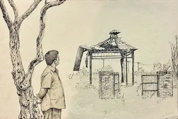 Desire to build, 3 by Om Kumar - Pen and watercolor on handmade sheet