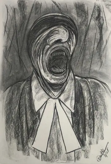 Disgusting face (II) by Kartik Tripathi - Charcoal on paper
