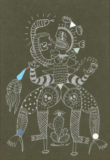Chrome-born-bodies drawing 3 by Varnita Sethi - Chrome pen on acid-free handmade paper