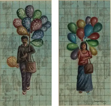 After that II (set of 2) by Satyaranjan Das - Watercolour, ink, graphite, rice paper on paper