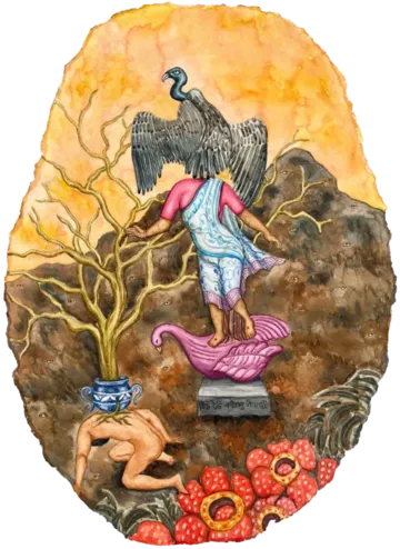 The darkness crumbles away by Suvendu Bhandari - Watercolor, gouache, tea stain, and colored pencil