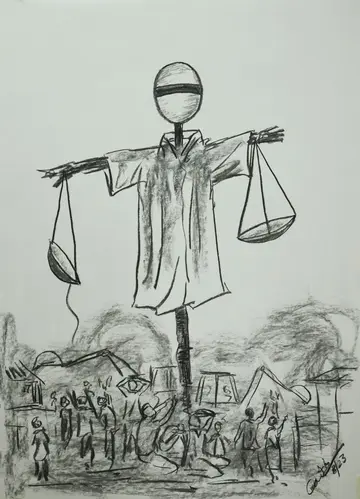 Scarecrow (I) by Kartik Tripathi - Charcoal on paper