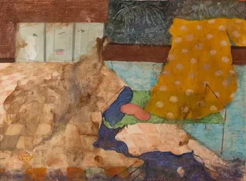 The disturbing orange by Oliva Saha - Watercolour, tea stain, natural colour on rice paper pasted on Fabiano