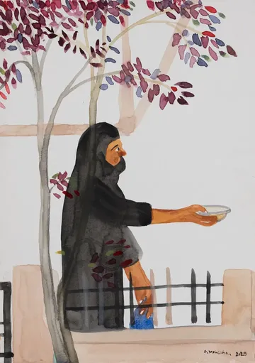 Infront of the studio by G. Mahesha - Watercolor on paper