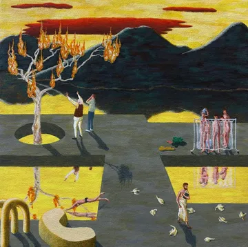 The eucalyptus sermon amidst a choir of ash by Bhaskar Bordoloi - Acrylic on canvas