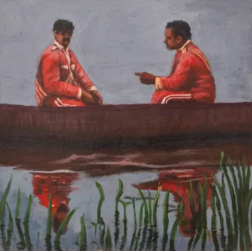 We stay, we do not cross by Sreeju Radhakrishnan - Oil on canvas