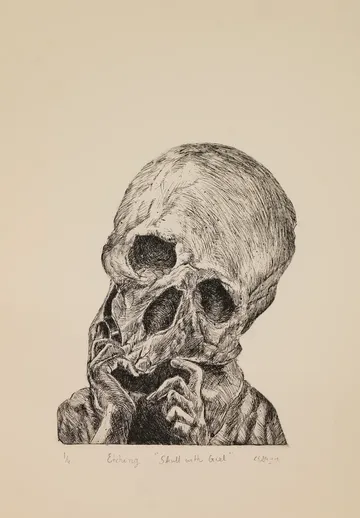 Girl on phone by Akbar Ali Sunasara - Etching