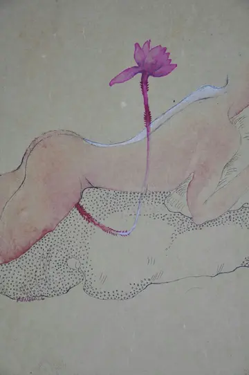 যে শরীর পাখি হতে চায় (A body becoming a bird), 2 by Anup Let - Acrylic, pen and ink on handmade paper