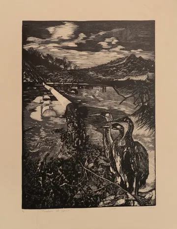 Freedom of space by Akbar Ali Sunasara - Linocut print