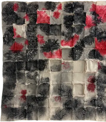 No. #15 by Urvi Sethna - Ink and thread on cotton fabric