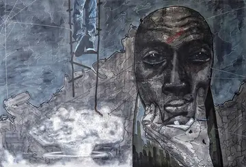 A war inside by Navanshu Kumar - Charcoal and acrylic on canvas