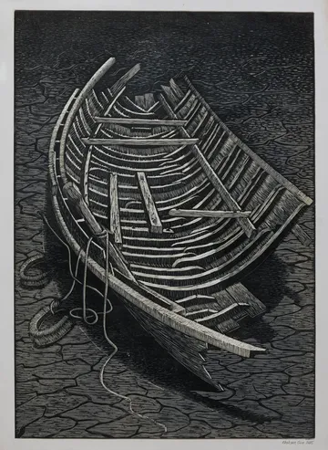 The old one by Khokan Giri - Linocut