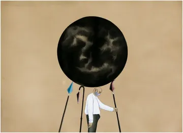 The moon bearer - A new saga II, 7 by Abhishek Narayan Verma - Gouache and tea toning on paper