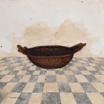 Encircling space I by Satyaranjan Das - Acrylic, jute fabric, pencil, paper pulp, rice paper on acid free paper