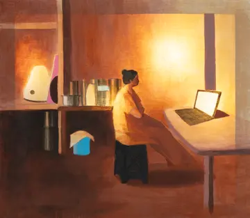 It was my mother who made me meditate 4 by Gayathri A P - Acrylic on organza cloth with LED light