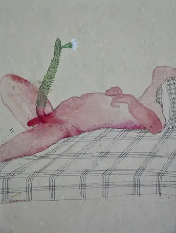 যে শরীর পাখি হতে চায় (A body becoming a bird), 3 by Anup Let - Acrylic, pen and ink on handmade paper