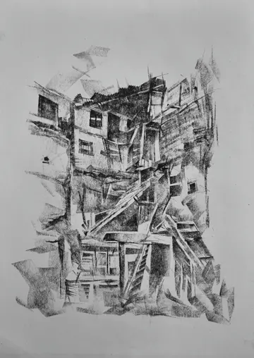 Age, Ahmedabad old city by Dharmesh Prajapati - Charcoal on paper