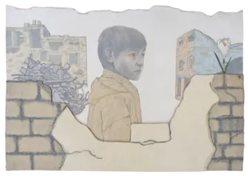 War by Navanshu Kumar - Charcoal, acrylic, paper, cardboard, and rice paper on canvas