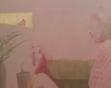 Inquiry in pink by Shazia Nabeel - Oil and acrylic on board