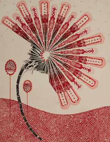 Bloom 4 by Avni Bansal - Woodcut collage and gouache on paper