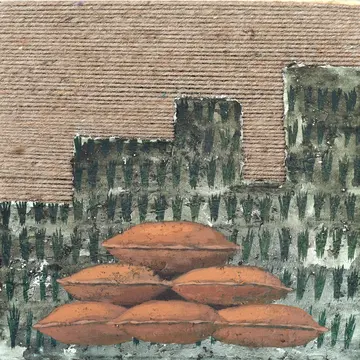 Survival threads, 3 by Satyaranjan Das - Cement, acrylic, jute threads, and wooden stretcher