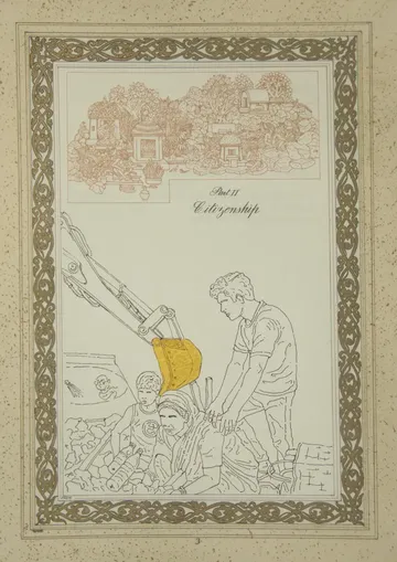 A promise of rights, a regime of fear, 1 by Harun Al Rashid Mollah - Traced drawing (based on verified incidents), gold pigment, and pigment print