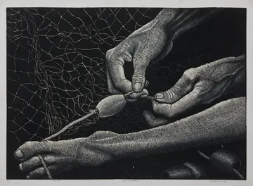 Labour by Khokan Giri - Linocut