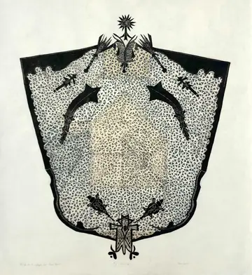 The shield by Avni Bansal - Relief print collage on Kozo paper