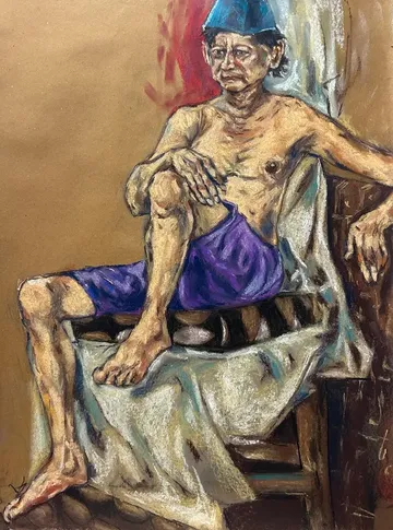 Pookie uncle by Tushar Tanwar - Soft pastels on sheet