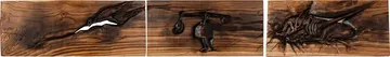 The travelling soul of Nila (triptych) by Tapan Moharana - Sunken relief on teak wood