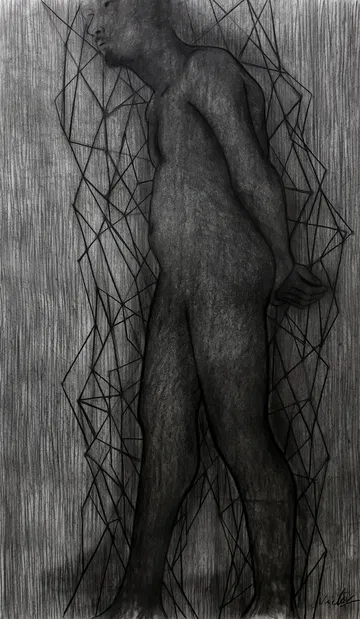 Man in confinement 1, 3 by Victor Hazra - Charcoal on paper