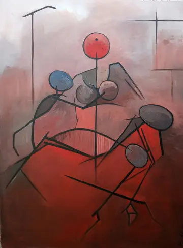 Mother and children by Kartik Tripathi - Acrylic on canvas