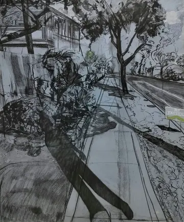 Walking back home by Nitheen Ramalingam - Charcoal, Pastels and Oil on Canvas
