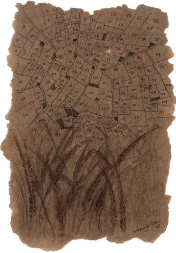 Survivor, 2 by Satyaranjan Das - Charcoal, watercolour, jute thread, paddy on handmade rice paper