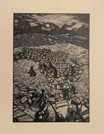 Freedom of wheat by Akbar Ali Sunasara - Linocut print